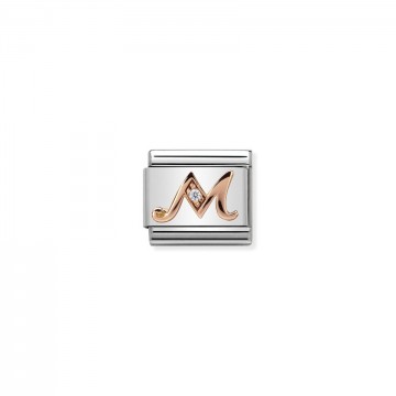 Letter M - Rose Gold With CZ